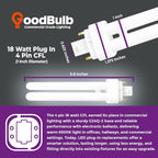 GoodBulb 18 Watt CFL Light Bulbs 4 Pin G24Q-2 Base 6500K Full Spectrum 18W High Output 1200 Lumens Double Tube Compact Fluorescent Light Bulbs Plug-in 10 Pack