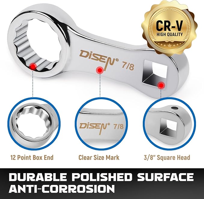 DISEN 9pcs Torque Adapter Set SAE, Durable Torque Wrench Adapter, Torque Adapter 3/8" Drive, 12 Point, Set Including 3/8", 7/16," 1/2", 9/16", 5/8", 11/16", 3/4", 13/16", 7/8"