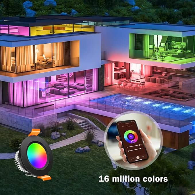 inShareplus 2 Inch Smart Recessed Lighting 10 Pack, 5W WiFi RGB LED Downlight 2700-6500K Dimmable, Color Changing, Black Trim, Alexa Google Compatible, with LED Driver, 120V Ceiling Lights