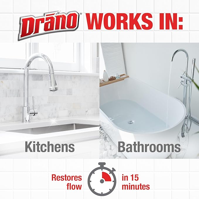 Drano Max Gel Drain Clog Remover and Cleaner for Shower or Sink Drains, Unclogs and Removes Hair, Soap Scum and Blockages, 80 Oz