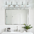 Vintage Bathroom Vanity Light, 5-Light Brushed Nickel Vanity Lighting Fixture with Flower Glass Shade, Bathroom Lighting Fixtures Over Mirror