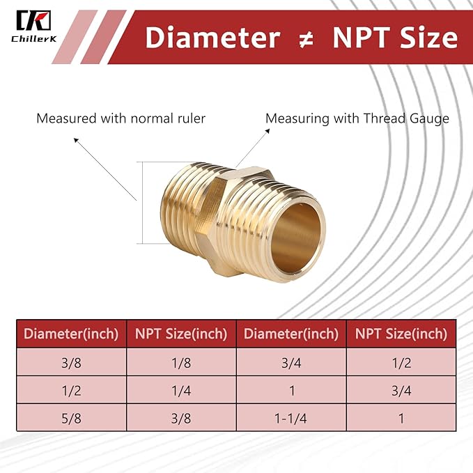 Hex Couplings, 1/8" NPT Male To Male Brass Hex Nipple Adapters, Brass Pipe Extension Fittings for Oil/Air/Water/Gas Systems. (12 Pack)
