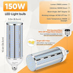 2 Pack 150W Corn LED Light Bulb Fanless,5000K Daylight(1500 Watt Equivalent) E26/E39 Large Mogul Base LED Cob Lamp 21,500LM for Outdoor Indoor Garage Warehouse Factory Workshop Street Backyard