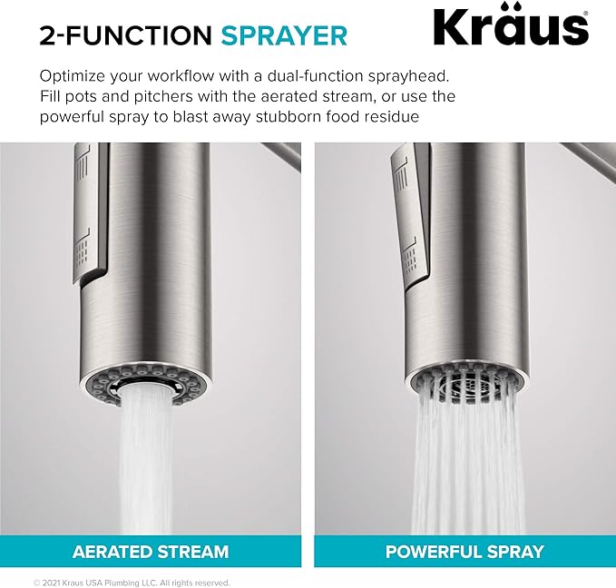 KRAUS Oletto Commercial Style Single Handle Pull Down Kitchen Faucet with QuickDock Top Mount Installation Assembly in Spot Free Stainless Steel, KPF-2631SFS