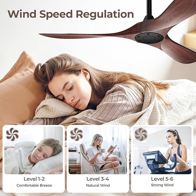 52 Inch Ceiling Fan Without Lights, Walnut Finish | Outdoor Ceiling Fan with Remote, 6-Speed Adjustable Reversible DC Motor for Patio & Living Room