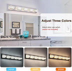 LED Wall Brushed Nickel Vanity Lights for Bathroom Light Fixtures 30W Adjust 3 Colors Modern Bath Lighing Over Mirror LED Vanity Light (5-Light,34inch)