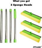 ITTAHO Window Squeegee, Squeegee for Window Cleaning, 2 in 1 Squeegee Window Cleaner with 58'' Long Handle,Window Washing Kit with Extension Pole for Shower, Windshield, Mirror, Gas Station, Glass
