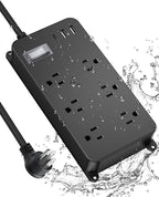 Outdoor Power Strip Weatherproof,20W USB C Port,Waterproof Extension Cord Multiple Outlet Surge Protector,6 Outlets,3 USB Ports,6ft Cord