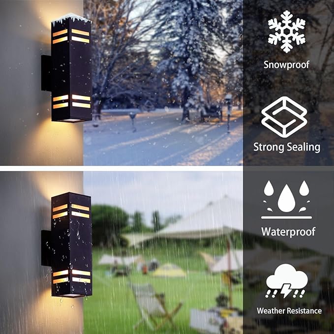 Up Down Lights Outdoor Wall Light, Brown Exterior Dawn to Dusk Outdoor Light Fixture, Porch Lights Wall Mount 2 Pack, IP65 Aluminum Modern Outside Lights for House Front Door, Porch