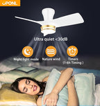 30" White low profile Ceiling Fan with Light, with Gold Trim Ring, Large Air Volume, flush mount ceiling fan for Bedroom Kitchen Dining room Patio