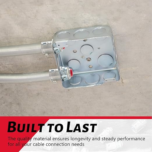 Metal-Clad Cable Connectors Zinc Electrical Conduit Connector 3/8" Snap in Connectors for Steel and Aluminum Cable(60 Pack)