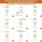 Small Closet System - 5FT Closet Organizer System with Wooden Drawers, 60 Inches Walk In Closet System With 5 Hanging Rods, Can Fit 1.58 to 6.8 FT with Reversible Hanging Shelving, Greige Oak