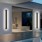 MELUCEE 2 Pack 48 Inch Outside Wall Lights for House 5 Color Dimmable Modern Long Strip LED Outdoor Wall Lights Fixture Black Linear Exterior Sconce Wall Mount Lighting for Balcony Porch Garage Stair
