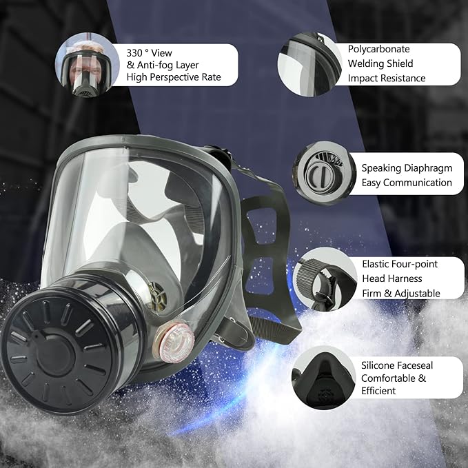 Gas Masks Survival Nuclear and Chemical, Gas Mask with 40mm Activated Carbon Filter, Full Face Respirator Mask for Gases, Chemicals, Vapors, Spray Paint, Dust, Welding