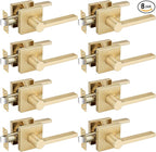EHOMEWARE 8 Pack Gold Door Handles Door Knobs, Satin Brass Passage Door Lever Interior Door Handle for Hallway/Closet Non-Locking