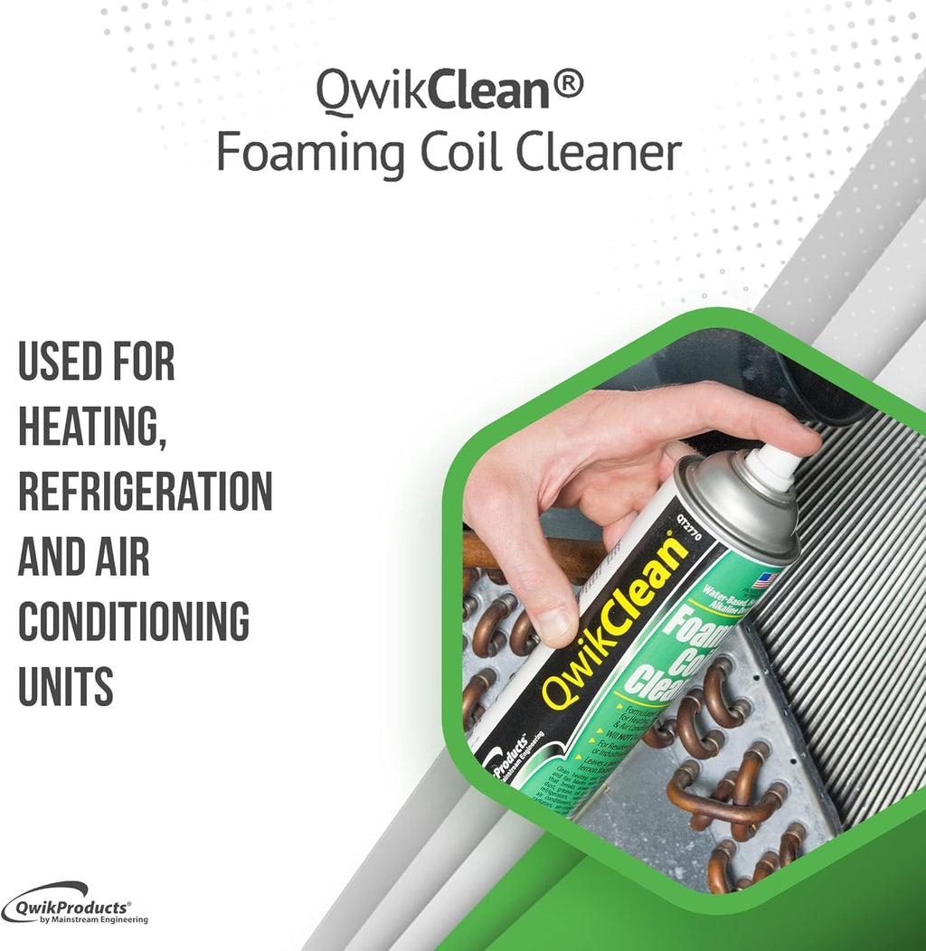 QwikProducts Foaming Coil Cleaner for AC Unit, Heating, Refrigerator, Air Conditioner No Rinse Coil Cleaner Spray Breaks Down Dirt, Dust, Grease, and Oil