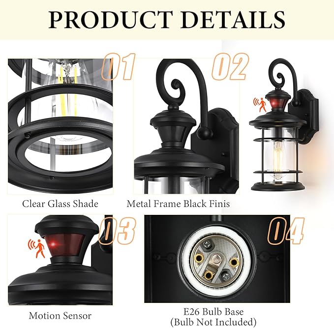 Porch Lights Outdoor Motion Sensor Outdoor Wall Lights Anti-Rust Aluminum, Exterior Lighting Fixtures Motion Sensor Porch Light Fixture for House Outside Patio