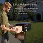 post & porch Malone Mailbox | Post Mounted Mailbox | Black/White/Gray/Brown/Red/Blue/Green, Regular or Large, Weatherproof Mail Box for Outside, Customizable (Black, Large)