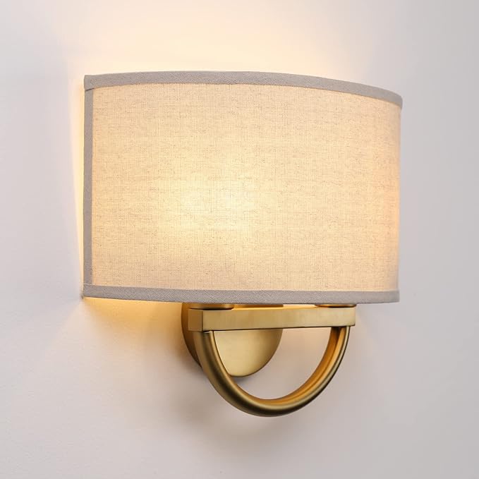 Industrial 2-Lights Wall Sconce Fixtures with Linen Fabric Shade, Double Wall Light Lamps Decor for Hallway Bedroom Living Room Bathroom Stairway