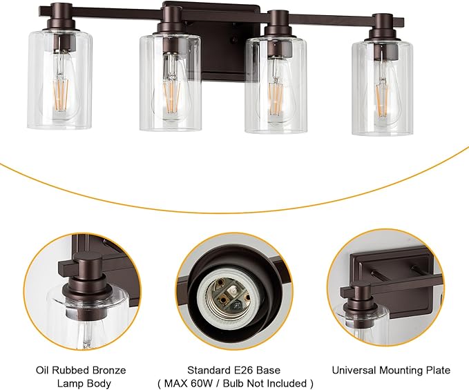 4 Lights Bathroom Lighting Fixtures Over Mirror Oil Rubbed Bronze Bathroom Vanity Light Fixture Farmhouse Vanity Light Vintage for Bedroom Living Room Hallway