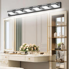 Ralbay 48inch Black Bathroom Vanity Light with 5 Color Temperatures (3000K-6000K) Dimmable Metal Acrylic Modern LED Matte Black Bathroom Lighting Over Mirror (6-Light)