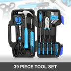 DNA MOTORING 39-Piece Household Tool Set General Repair Small Hand Tool Kit Storage Case for Home Garage Office College Dormitory Use, Blue, TOOLS-00008