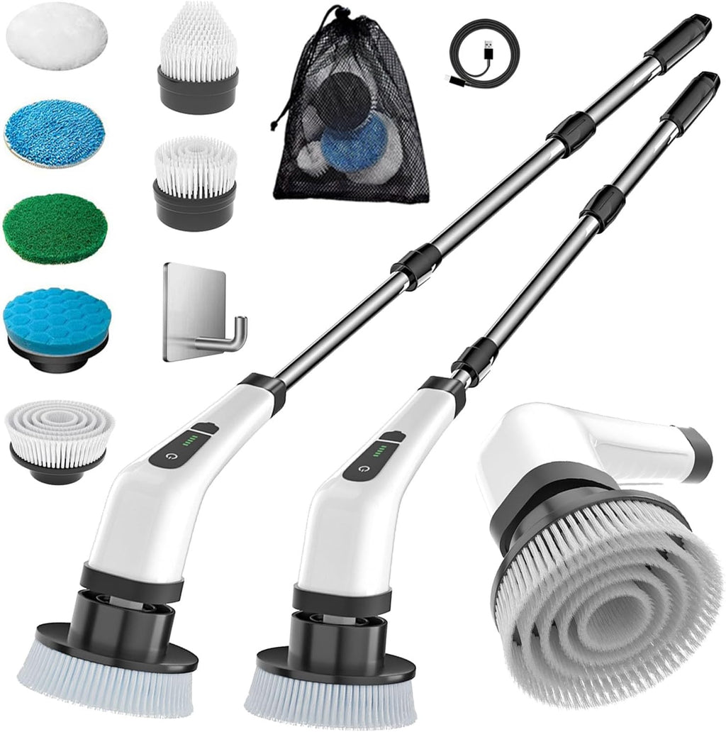MGLSDeet Electric Spin Scrubber Scrub Brush, Retractable Handle Rechargeable Cleaning Brush with 7 Replaceable Brush Heads, Cordless Power Spin Scrubber 90Mins for Bathroom Shower Bathtub Glass Car