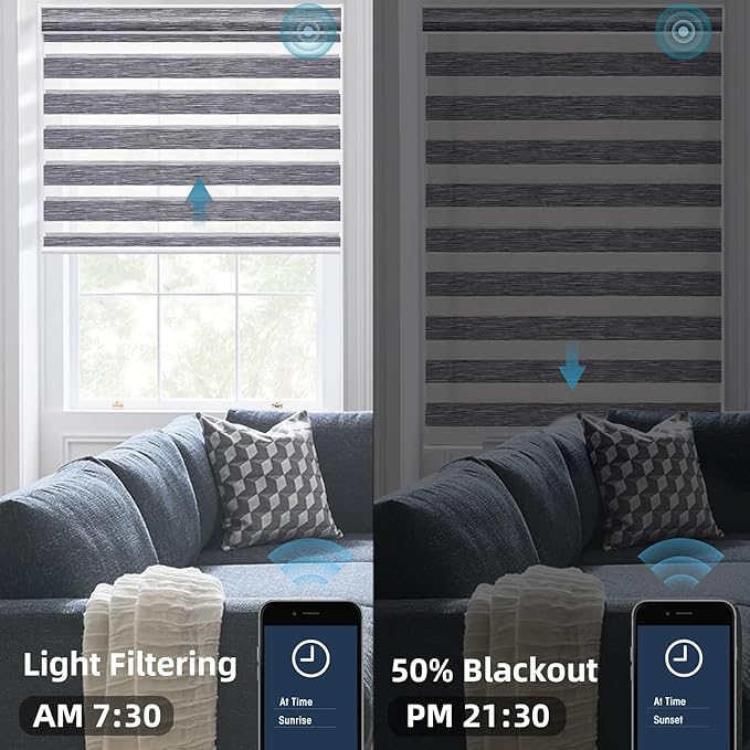 SmartWings Motorized Zebra Shades Work with HomeKit, Alexa, Google Home, 60% Blackout Light Filtering Day Night Sheer Blinds, Privacy Light Control, for Home/Office, Customized, Dreamscape