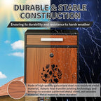 Wall Mount Mailbox, Large Capacity Mailbox for House Outside Galvanized Steel Rust-Proof Metal Post Drop Box, 12"×10.5"×4.7" Flower Hollowed Wooden Patterned Metal Sheet Black