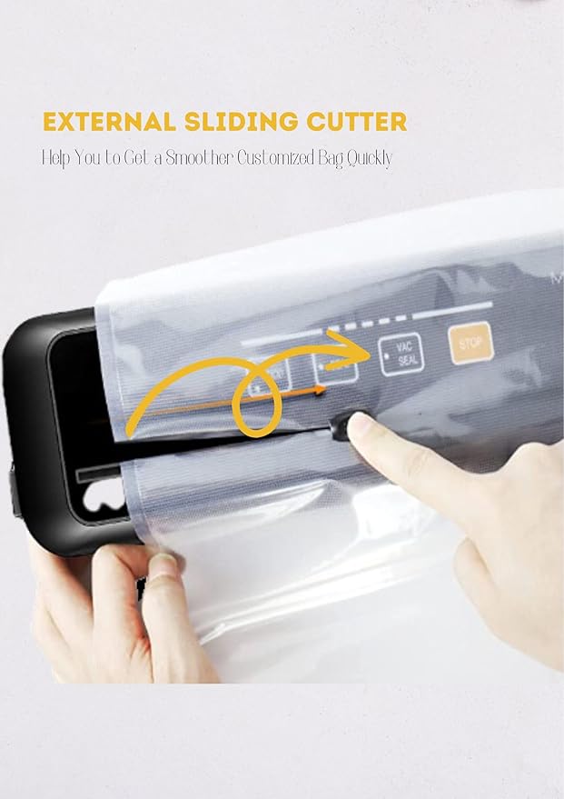 MEGAWISE Food Vacuum Sealer Machine with Built-in Cutter – 80kPa Suction, One-Touch Operation, 4 Food Modes, Compact Design (Silver)