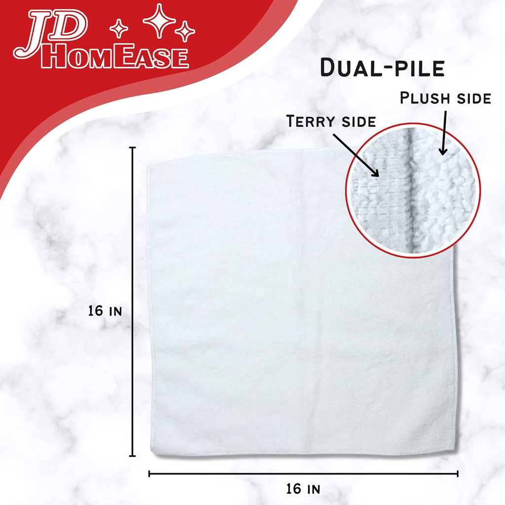 Microfiber Cleaning Cloths,12 Pack, 16"x16", All-Purpose, Softer, Highly Absorbent, Lint-Free, Reusable, Washable Pro Towels, White, for House, Kitchen, Bathroom, Car, Office