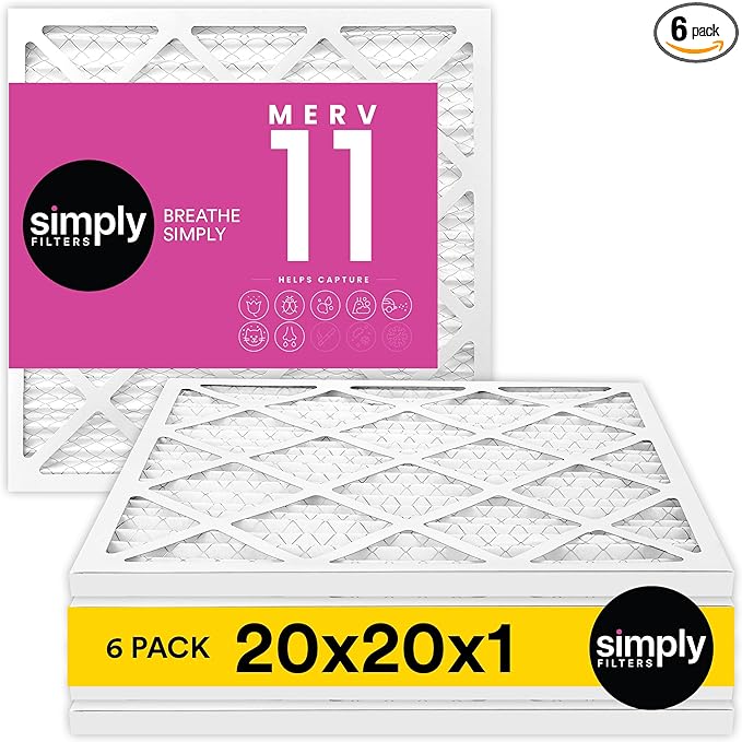 Simply 20x20x1 Air Filter, Merv 11, MPR 1000, 6 Pack, Furnace Air Filter for HVAC (Actual Size: 19.75"x19.75"x0.75") DUST, Pet, & Allergy Control