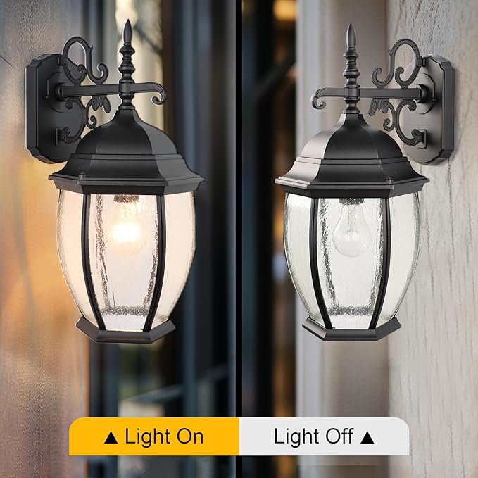 Outdoor Wall Lights, 16 Inch Wall Sconce with Glass Shades, Waterproof Porch Light Fixture, Mounted Exterior Lighting Fixtures for House Farmhouse Patio Doorway Garage (E26 Base Max 40W)
