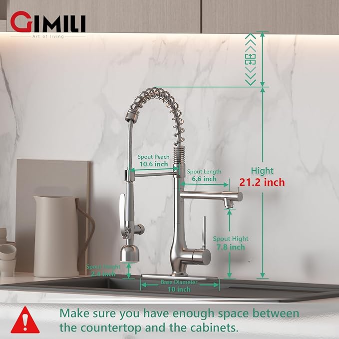 GIMILI Kitchen Faucet with LED Single Handle Kitchen Sink Faucet with Pull Down Sprayer Commercial Double-Headed Stainless Steel Kitchen Faucets Sink with Deck Plate, Brushed Nickel
