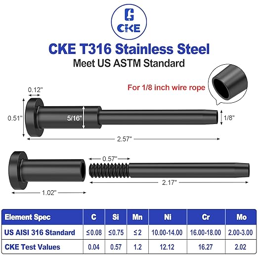 CKE 30 Pack Black Invisible Cable Railing Kit, T316 Stainless Steel Swage Tensioner Terminal for 1/8" Cable Railing System, Invisible Receiver and Stud End Hardware for 2x2 Wood & Metal Post BCR31