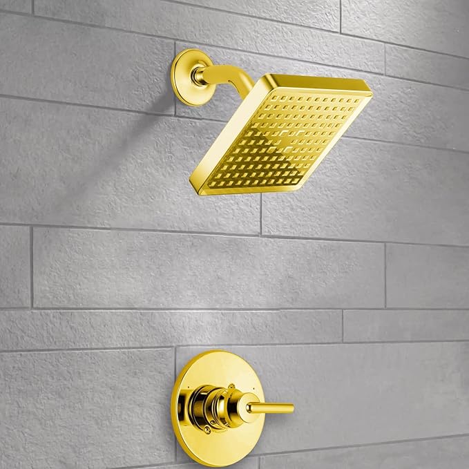 Voolan High Pressure Rain Shower Head - Luxury Modern Look - The Adjustable Replacement For Your Bathroom Showerhead - 6" Square High Flow Pressure Boosting Showers (Gold)