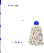 Cotton Cloth Mop, 4 Section Stainless Steel Pole + Two Cotton String Mop Heads White