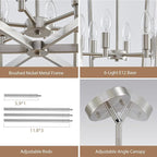 Brushed Nickel Chandelier, 6-Light Geometric Dining Room Light Fixture Over Table Metal Modern Chandelier Lighting for Kitchen Island Entryway, 20 Inch Pendant Lighting Hanging Ceiling Lamp