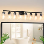 8-Light Bathroom Light Fixtures, 51" Modern Vanity Lights Over Mirror with Clear Glass Shades, Matte Black Light Fixture, Classic Wall Light Fixture for Mirror Living Room Cabinet Bedroom Porch