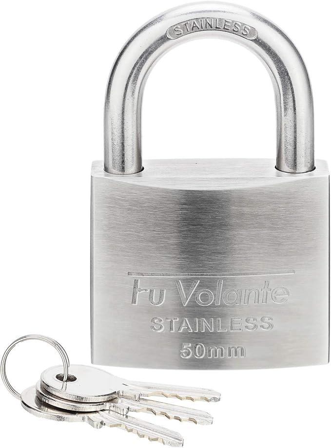 Stainless Steel Pin Tumbler Padlock, 304 Marine Series, Weatherproof Padlock for Outdoor use, 2 inch Wide Body, Keyed Different - Stainless Steel Body & Shackle