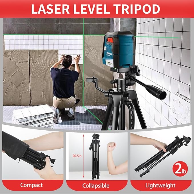 Laser Level Tripod Compatible with Bosch, Height Adjustable Laser Level Stand, 1/4"-20 Thread Mount, Collapsible Legs and Non-Skid Feet, Tripod Stand with Carrying Pouch, for Line and Point Lasers