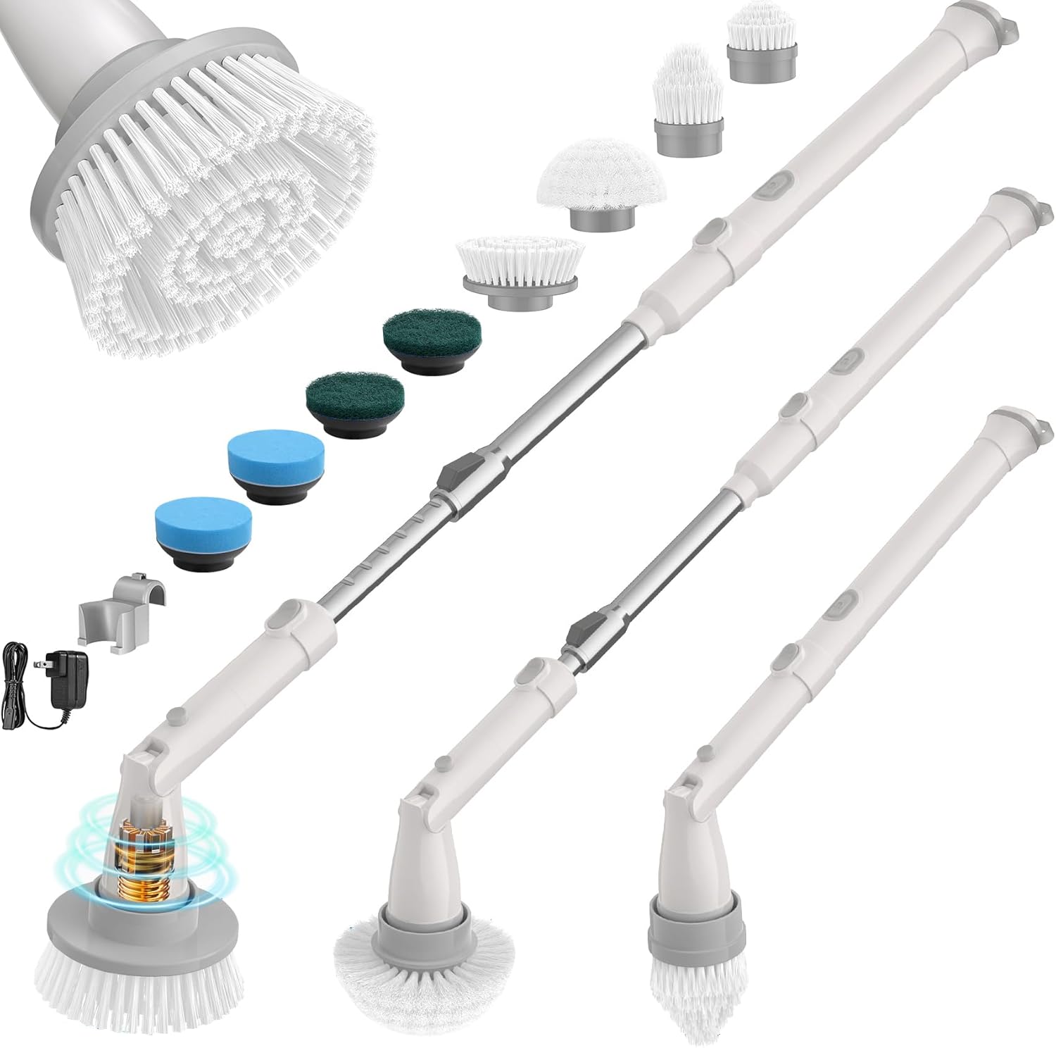 Sweepulire Electric Spin Scrubber SW1, Shower Scrubber with Long Handle, 2 Spin Speeds, Electric Bathroom Scrubber with 8 Replacement Heads, Bath Tub Cleaner Brush for Floor, Tub, Shower, Tile