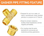 GASHER 2PCS Brass Male Tee Pipe Fitting T Adapter, 3 Way Brass Fitting 1/2" x 1/2" x 1/2" NPT T Fitting