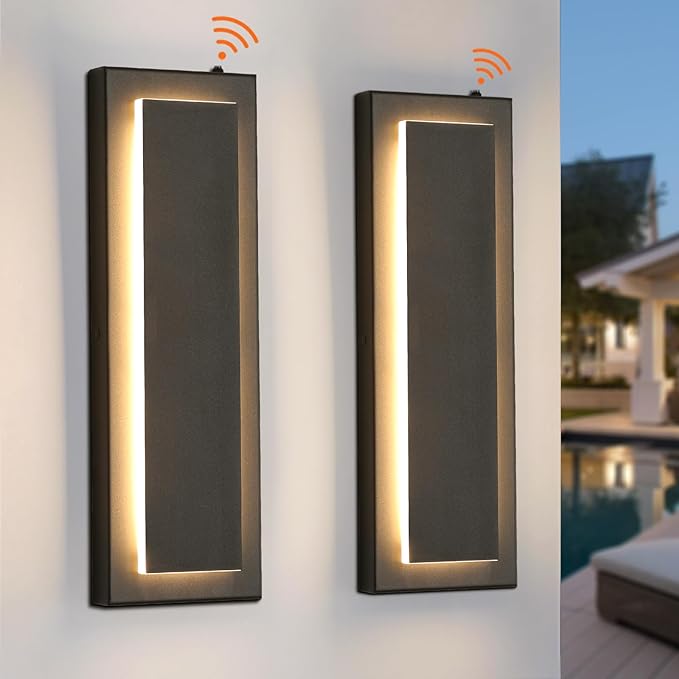 tewei LED Outdoor Wall Sconce Dusk to Dawn Outdoor Lighting, Modern Exterior Lighting Fixtures Matte Black LED Exterior Wall Lights for House Front Porch, Warm White 3000K, 2 Pack