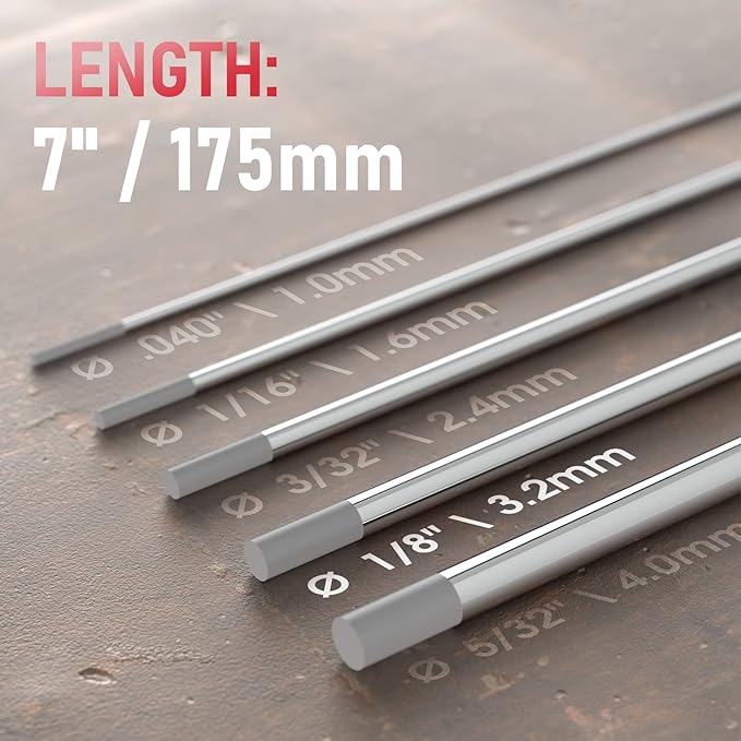 YESWELDER TIG Welding Tungsten Electrode 2% Ceriated 1/8" x 7" (Gray, WC20/EWCe-2) 10-pk