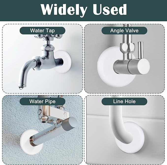 4Pcs Round Wall Plumbing Cover Plates, 29mm Buckle Design Split Flange Escutcheon Plate, Self-Adhesive Round Escutcheon Plumbing Cover Plates for Faucet Bathroom Kitchen Toilet