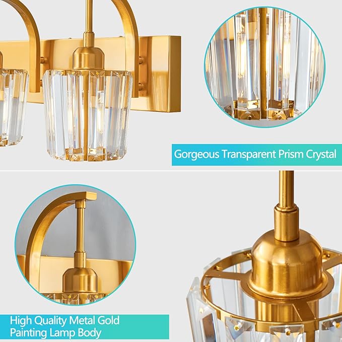 Modern Bathroom Vanity Light, 5-Light Gold Wall Sconce with Crystal Accents, Over Mirror Bathroom Lighting Fixture, 42.52" Long Dimmable Vanity Lamp for Makeup, Easy Installation