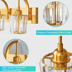 Modern Bathroom Vanity Light, 5-Light Gold Wall Sconce with Crystal Accents, Over Mirror Bathroom Lighting Fixture, 42.52" Long Dimmable Vanity Lamp for Makeup, Easy Installation