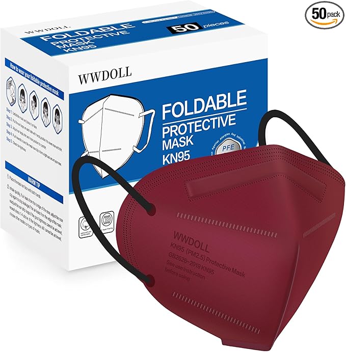 WWDOLL KN95 Face Mask 50 Pack, 5-Layers Breathable KN95 Masks, Red