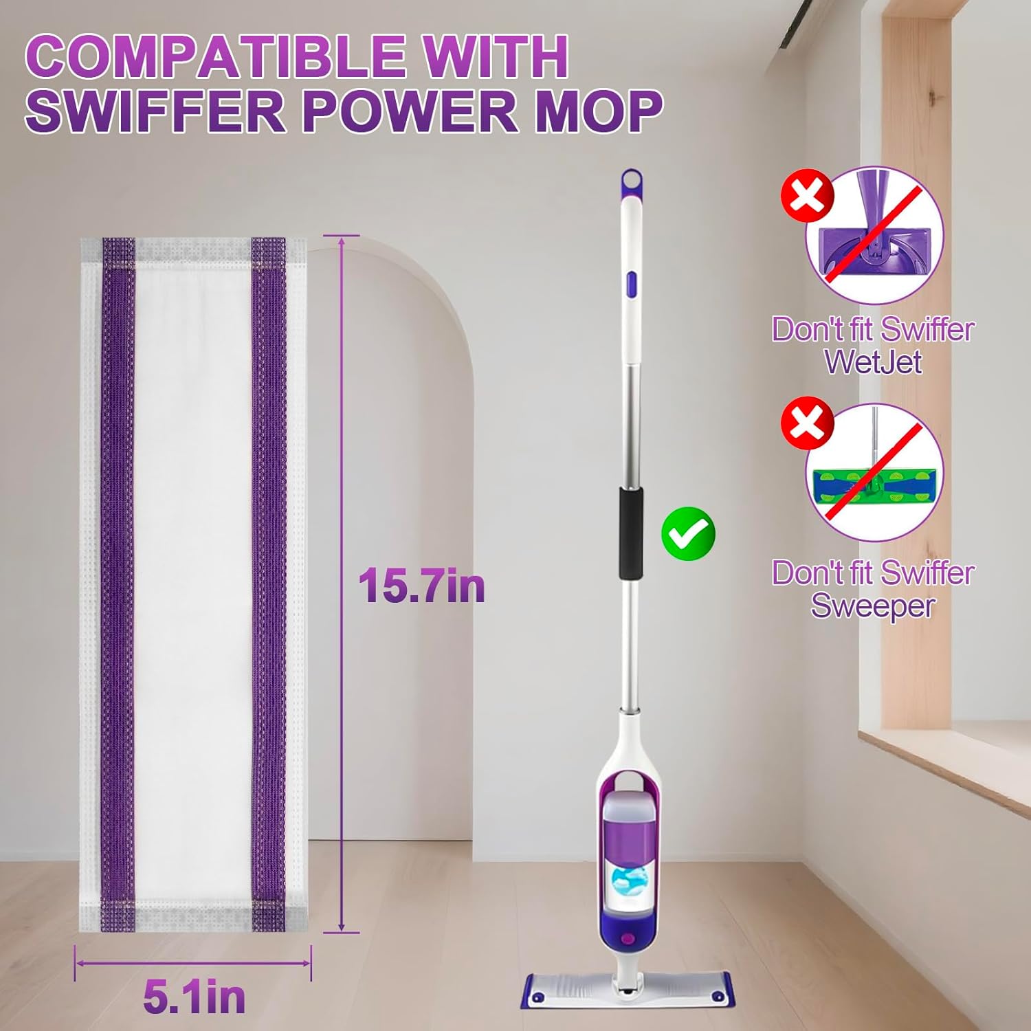 20 Count New Disposable Mop Refills for Swiffer Power Mop,Extended Super Absorbent mop Cloth Compatible with Swiffer Power Mop,Replacement Pads for Floor Cleaning.(Super Absorbent/Velcro)